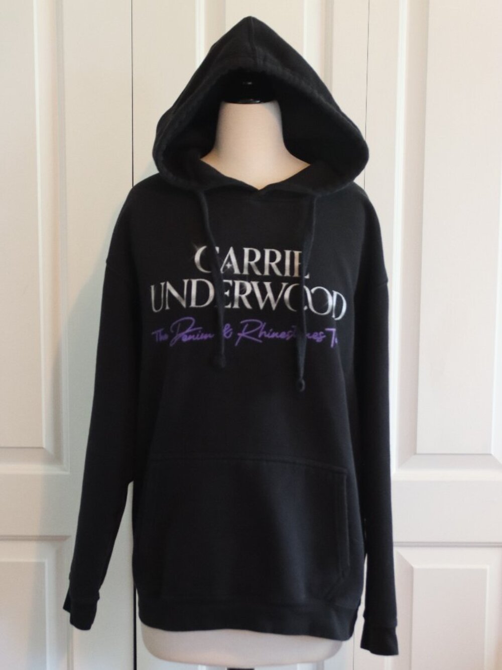 L.A.T Graphic Carrie Underwood Black Denim and Rhinestone Tour Hoodie Sz Large